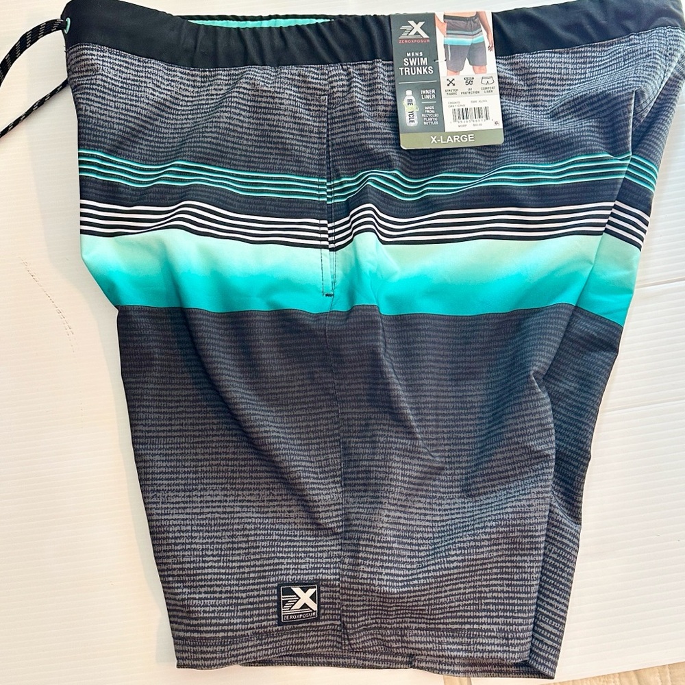 ZeroXposur Flex Performance Stretch Swim Aqua, Grey & Blue striped Trunks XL NWT - Picture 6 of 11